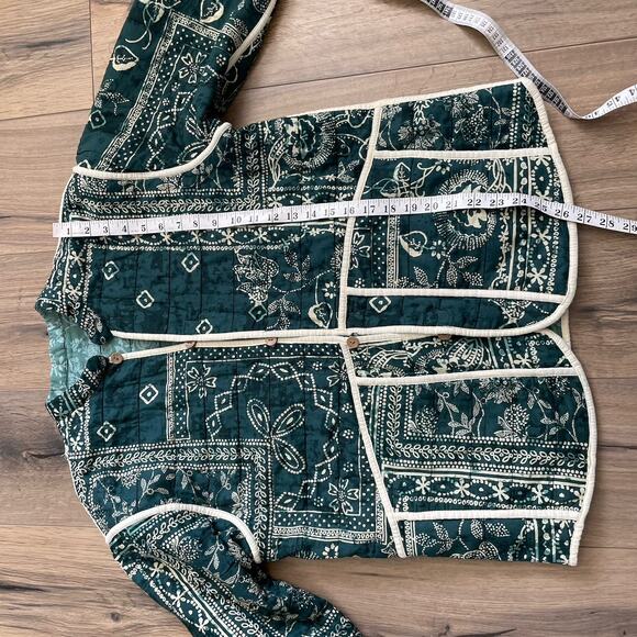 Zara Reversible Quilted Coat Size Small Green Paisley Bandana Jacket OVERSIZED - Picture 9 of 11